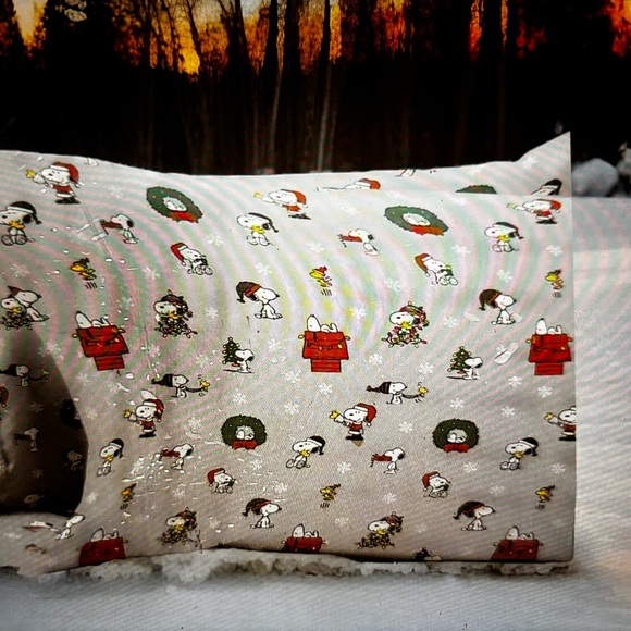 New Peanuts Charlie Brown Snoopy Xmas Queen Bedroom Sheets Doghouse Lights Gray - Picture 10 of 10